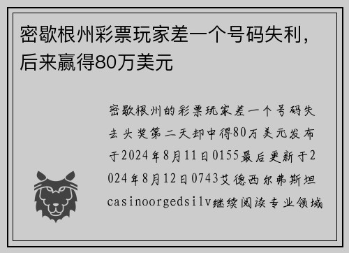 密歇根州彩票玩家差一个号码失利，后来赢得80万美元