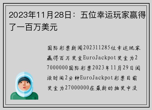 2023年11月28日：五位幸运玩家赢得了一百万美元 