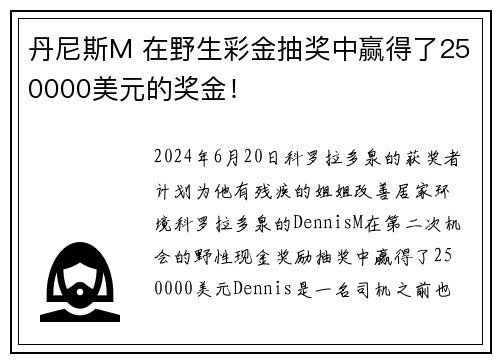 丹尼斯M 在野生彩金抽奖中赢得了250000美元的奖金！